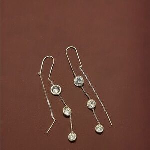 Avon Silver Dangle Earrings with Crystal Accents